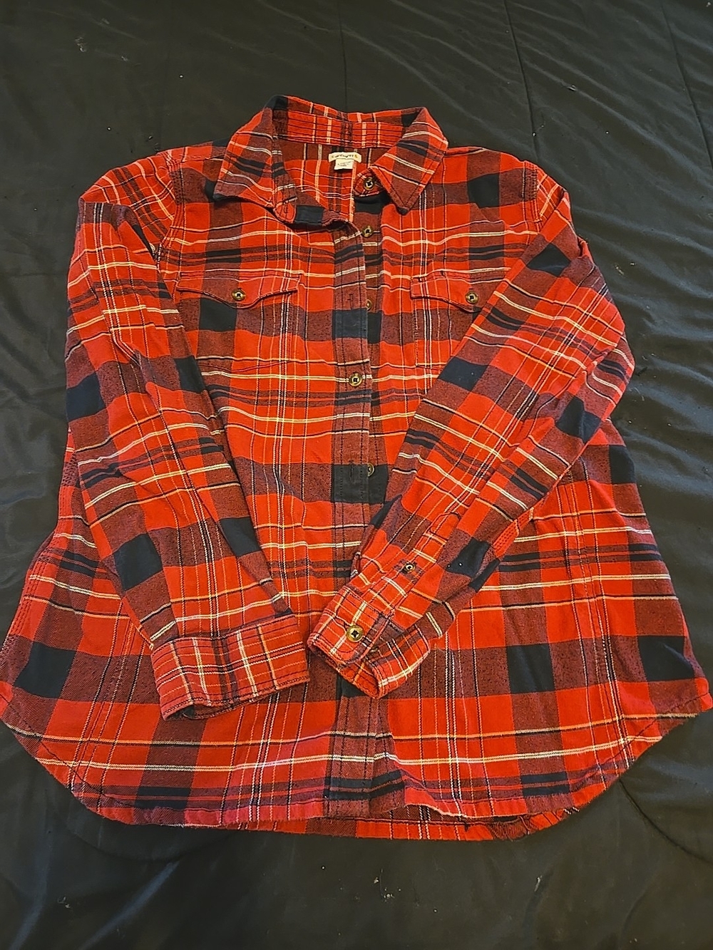 Carhartt Orange and Black Plaid Flannel Shirt
